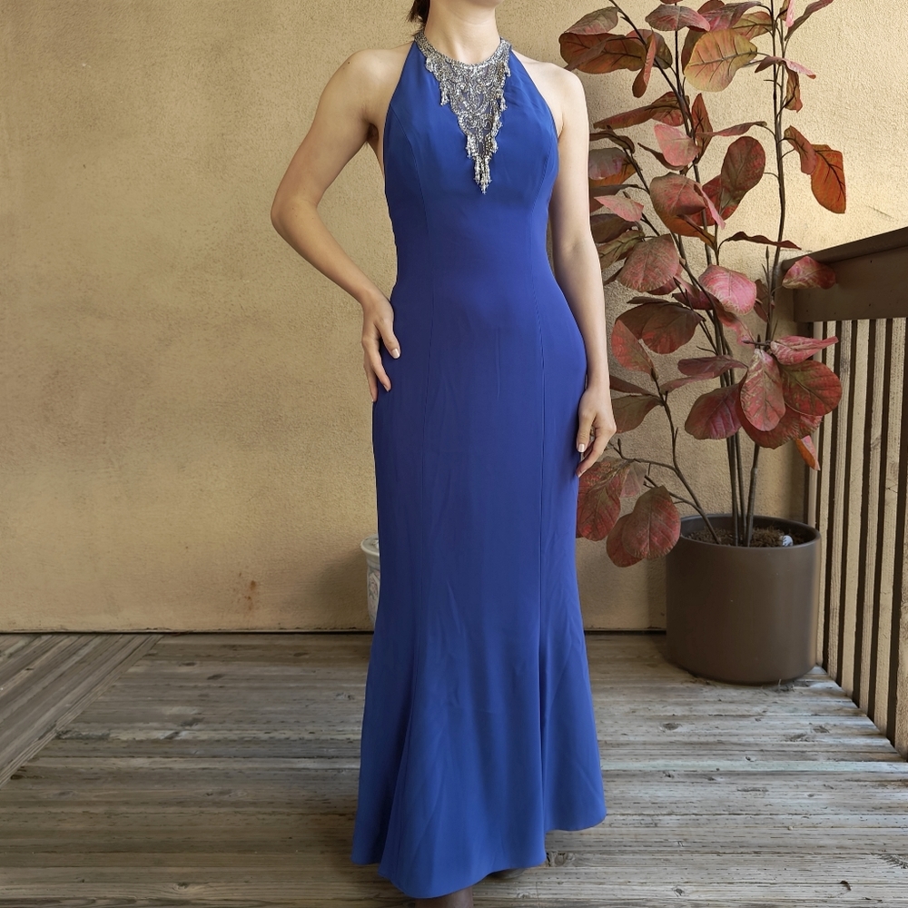 Vintage Oleg Cassini Blue Halter Dress